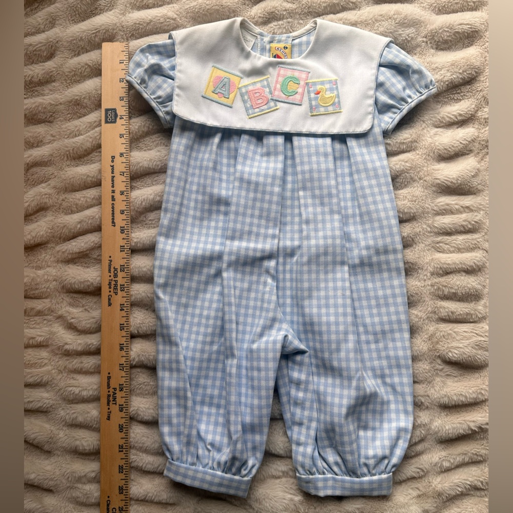 Blue Checkered ABC Romper